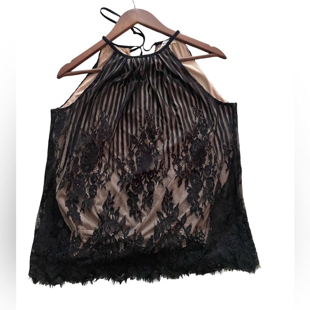 Max Studio Lace Halter Top – Black & Taupe – Sleeveless